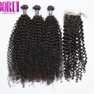 China Brazilian Afro Kinky Curly Human Hair Weave Bundles With Closure 4Bundles Deals supplier