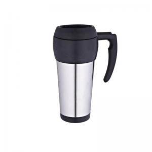 China 14oz inner PP Outer steel slim travel mug with handle convenient lid supplier