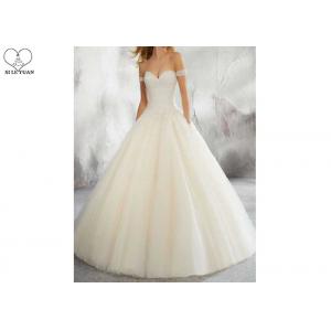 Sexy Ivory Ball Gown Wedding Dress Off Shoulder Short Sleeve Heavy Beading