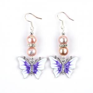 9MM Purple Baroque Fresh Water Pearl Earrings With Butterfly Charm