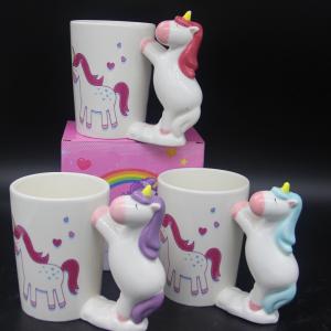 China Unicorn Ceramic Coffee Cups Novelty 3D Animal Handle Water Mug supplier