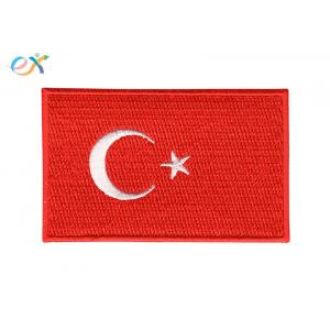 Hook Backing Turkey Thailand Embroidered Country Flag Patches Twill Fabric Material