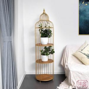 Birdcage 5 Tier Flower Pot Stand , Gold Wrought Iron Flower Stand