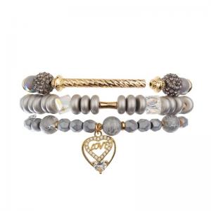 Metallic Silver Round Shape Handmade Beads Bracelets With Love Letter Heart Pendant