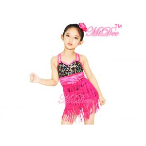 MiDee Magenta Latin Dress Dance Costume With Fringe For Girls