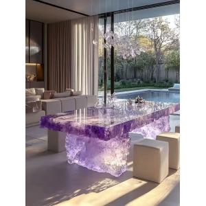 China Hot Sale Luminous Tables Restaurant New Type Furniture Square Ice Crack Onyx Luminous Coffee Table Tea Table for Bar Pub Restaurant 48'' 1200mm Back Lighted Translucent Furniture wholesale