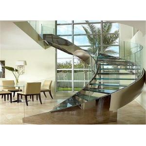 Round Curved Glass Staircase Stainless Steel Building Stairs Easy Assemblying
