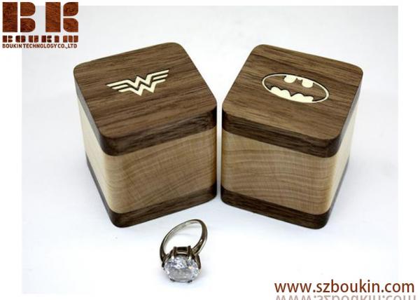 PAIR Engagement ring box Batman Superman Wonder woman Wedding ring box Wood ring