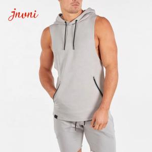 China Athletic Fitness Mens Activewear Tops Sleeveless Hoodie Tshirt With Zipper Pocket supplier