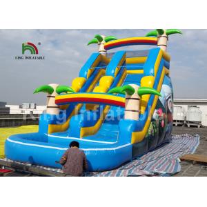 8*4m Rainbow Palm Tree Kids Water Slide With Cartoon Printing For Rent / Inflatable Wet Slide