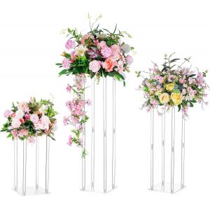 China Clear Floor Flower Acrylic Vase Stand Wedding Center Decoration 3 Pieces Birthday Party supplier