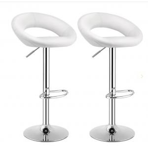 White Color Adjustable Bar Stool Chair PU Leather Swivel In Polished Leg