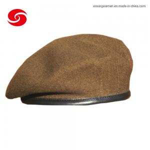 Boina del ejército de los sombreros del uniforme militar del poliéster de las lanas con el atascamiento de cuero de la PU