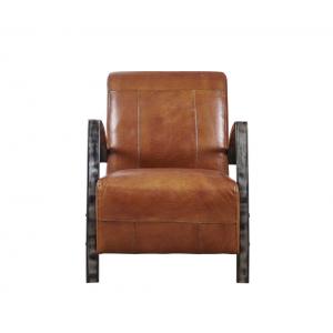 China Light Brown Tan Leather Accent Chair , Leather Relaxing Chair Durable Iron Armrest supplier