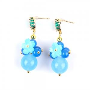 China Blue Chalcedony Crystal Handmade DIY Oval Pendant Bead Stud Earrings Suitable For Daily Wear supplier