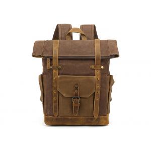 China Canvas Leather Magnetic Snap Vintage Laptop Backpack High Grade Bronze Hardware supplier