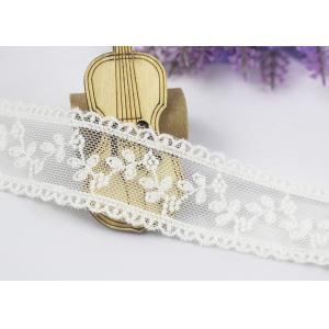 Scalloped Floral Embroidery Cotton Nylon Lace Trim For Ivory Lace Wedding Dress