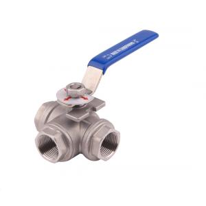 China Stainless Steel 304 3-Way Ball Valve T Mounting Pad Female Type with Vinyl Locking Handle supplier