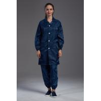 China Cleanroom resuable  Anti static ESD smock Labcoat dark blue with conductive fiber pen holder on sale