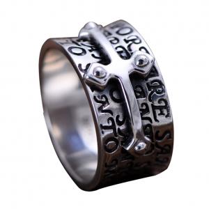 China Men Retro Sterling 925 Silver Engraved Words Cross Band Style Ring (XH051940W) supplier