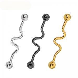 Industrial Seismic Wave 14g Barbell Ear Piercing 5mm Ball 38mm long Body jewelry Ear Barbell jewelry