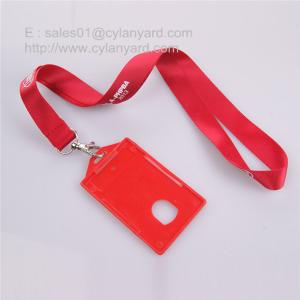 China Tailored nylon lanyard with red color hard plastic id card sleeve supplier