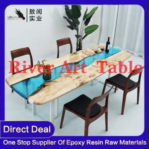 China Edge River Epoxy Resin Dining Table Home Furniture Art Real Wood Live supplier