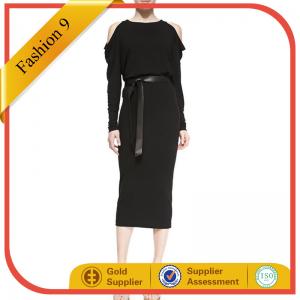 China Long-Sleeve Cold-Shoulder Dress with Leather Belt supplier