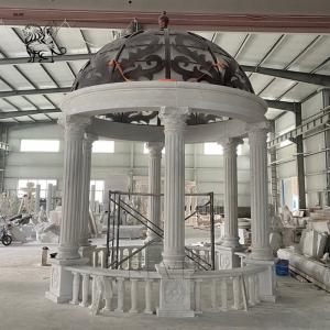 BLVE White Marble Garden Gazebo Natural Stone Pavilion Big Classic Hand Carved Outdoor