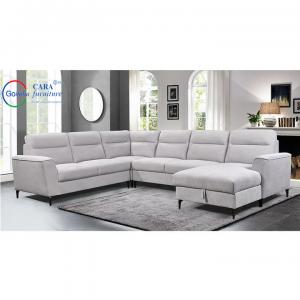 ODM Wooden White Fabric Upholstered Sofa U Shaped Sectional 7 Seat Sofa Set Furniture Living Room With Storage