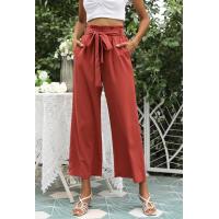 China Oem Clothing Women'S Flared Casual Pants Wide Leg Elastic Waist With Belt Pants on sale