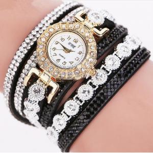 Ladies Fashion Long Strap PU Leather Belt Diamonds Wrist Band Watch