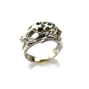 China Fashion Jewelry Pave Green Cubic Zircon Sterling Silver Frog Ring(F14) supplier