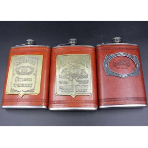 Antique 9 Oz Hip Flask Business Gift Set Leather Patch Pu Ss Wine Bottle Set