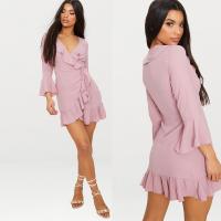 China 2018 Summer Fashion Women Dusty Pink Frill Tea Dress With Horn Sleeve on sale