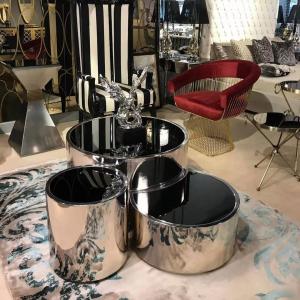 Modern Stainless Steel Electroplated Coffee Table Set Round Metal End Table