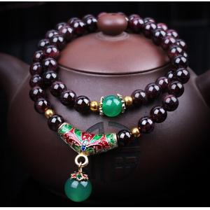 China Garnet double wrap bracelets, burgundy gemstone bracelet, Gold plating enamel bracelet supplier