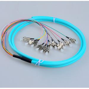 Fanout FC/UPC OM3 50/125 12 cores fiber optic pigtail,bundle type,12 colors inner cable，Aqua color LSZH cable