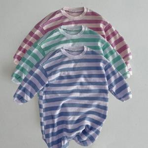 China Puppy Baby Graphic Printed Striped Long Sleeve Newborn Romper Organic Cotton supplier