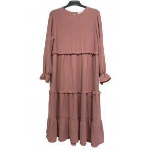 Round Neck Ladies Plus Size Long  Sleeve Dresses / Womens Flounce Summer Clothes