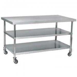 OEM 3 Layers Stainless Steel Prep Table With Wheels Commercial Work Table
