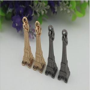 China Luggage hardware accessories Paris Tower shape 50mm length gold pendant metal buckle zipper tag supplier
