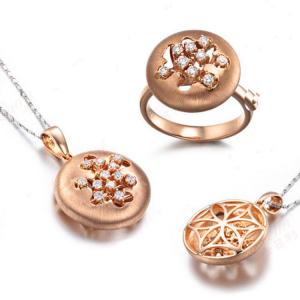 China Luxury 18K Rose Gold Diamonds Pendant Charm Ring Jewelry Set (GDSET003) supplier