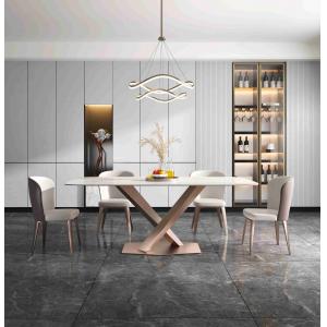 Plain X Base Luxury Modern Dining Tables 6 8 Seater Marble Top Stainless Steel Frame