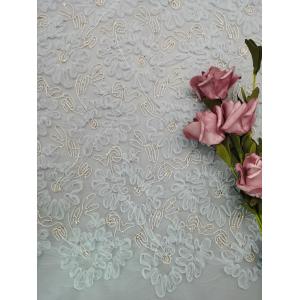 China Blue Crochet Lace Fabric Metallic Cording Tulle Embroidery Women Dress Fabric supplier