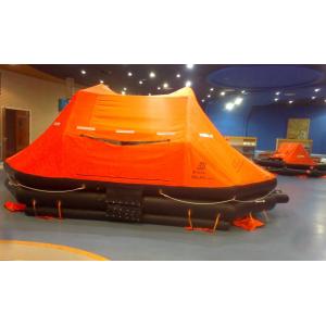 Self righting inflatable life raft for marine water saving