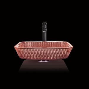 Electroplated Countertop Vanity Sinks Glass Square Vessel Shinning Copper Color Modern