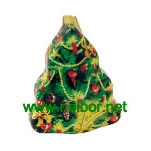 China christmas tree shape chocolate tin box with hanging ribbon supplier