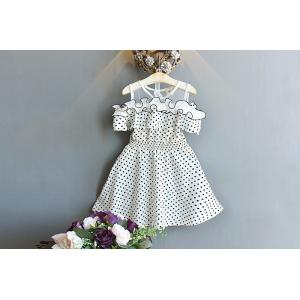 China Toddlers Round Neck Summer Black And White Polka Dot Strapless Dress For Girls supplier