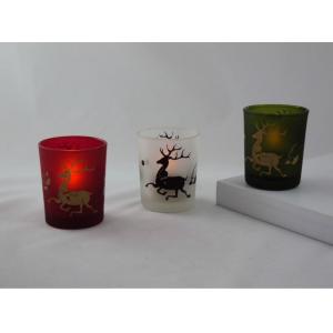 China Frosted Color Votive Candle Holders , Red White Elk Custom Printed Glasses supplier